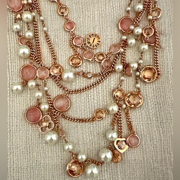 Brilliant HENRI BENDEL Multi Strand Necklace Rose Gold Swarovski Dangles EUC - Picture 1 of 16